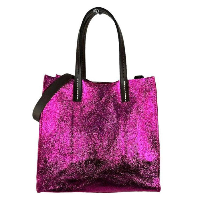 Shiny Leather Shopper Bag: Bronze