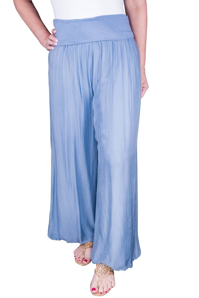 Foldover Waist Silk Pant (PL203):Navy