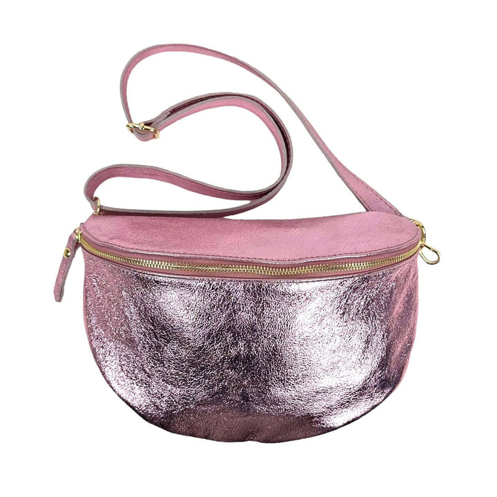 Large Metallic Italian Leather Waist Bag. Bronze