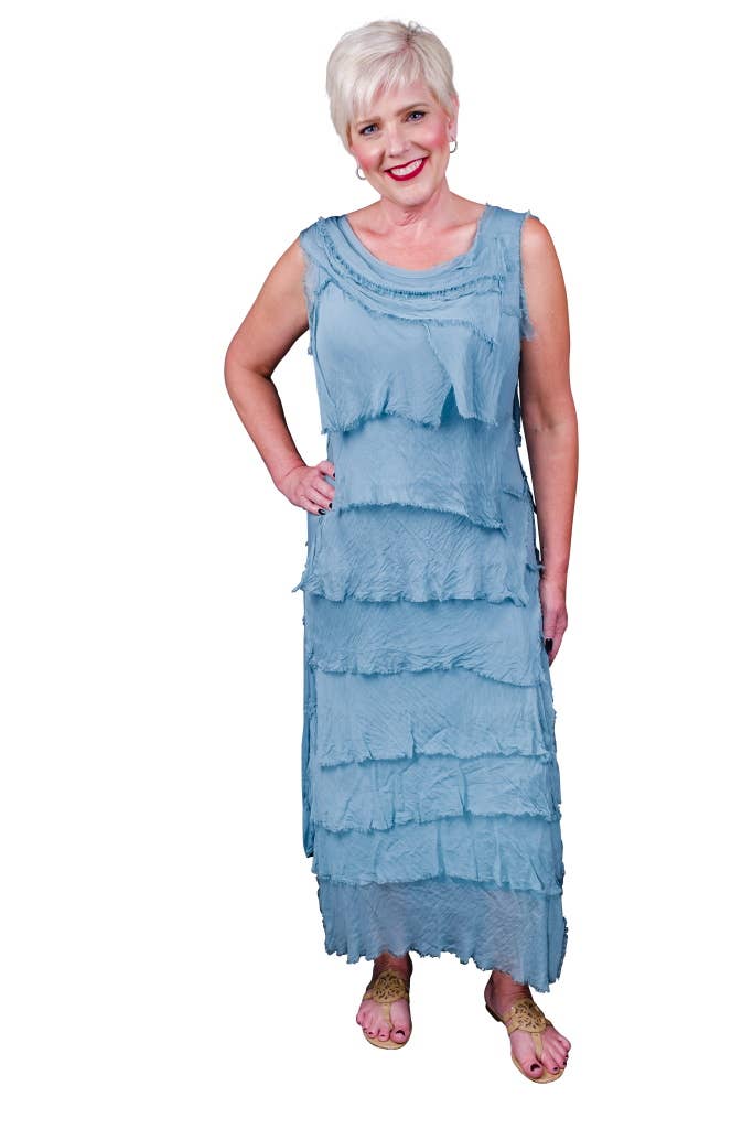 Aleena Silk Maxi Ruffle Dress (DT215):Navy