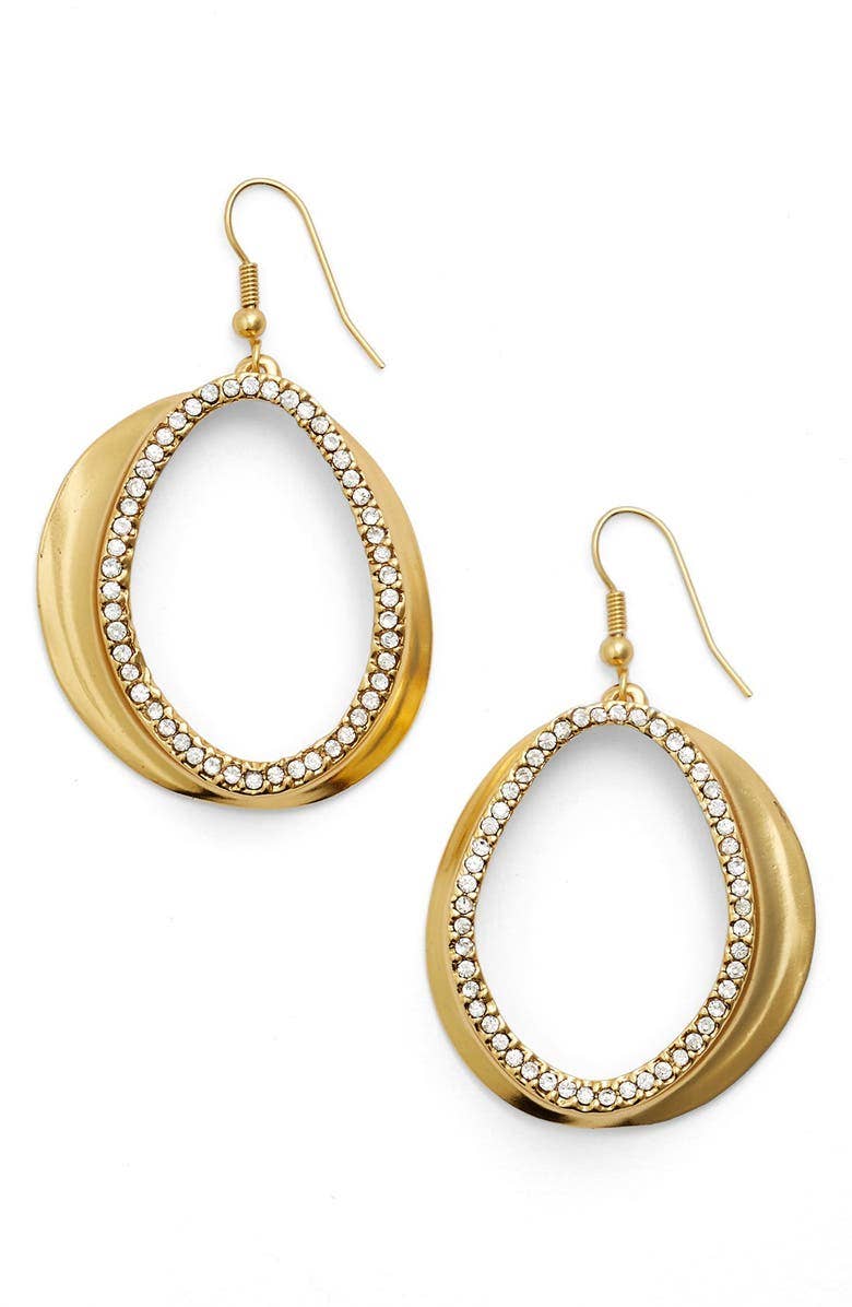 Embellished cut out dangle earrings: Gold