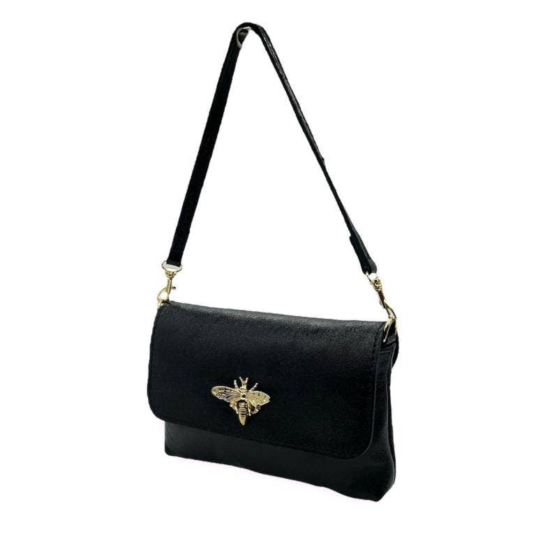 Leather Bag with Bee: Black