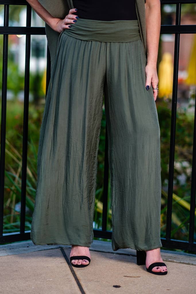 Foldover Waist Silk Pant (PL203):Espresso
