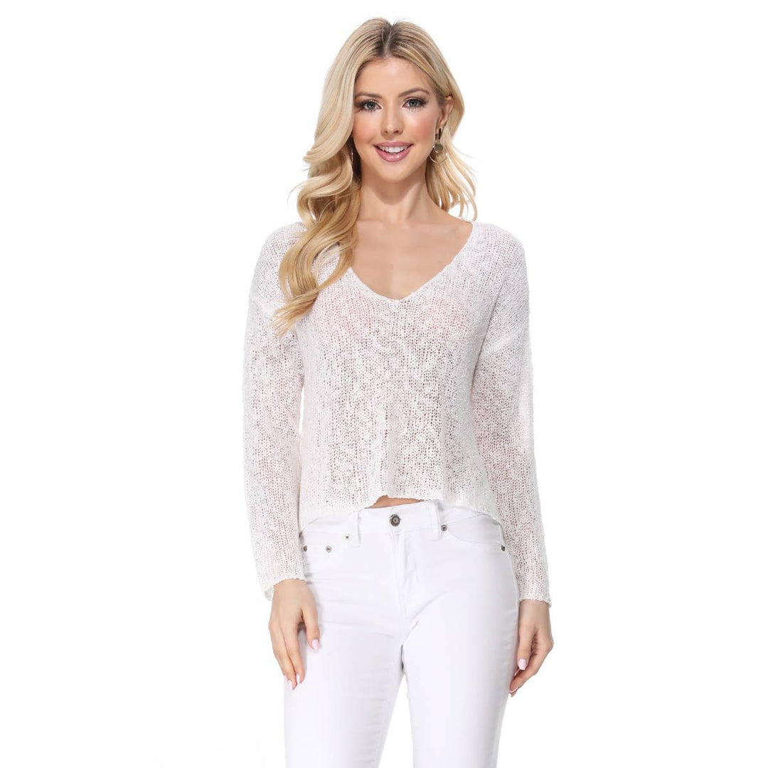 V-Neck Crop Sweater: BRICK / S