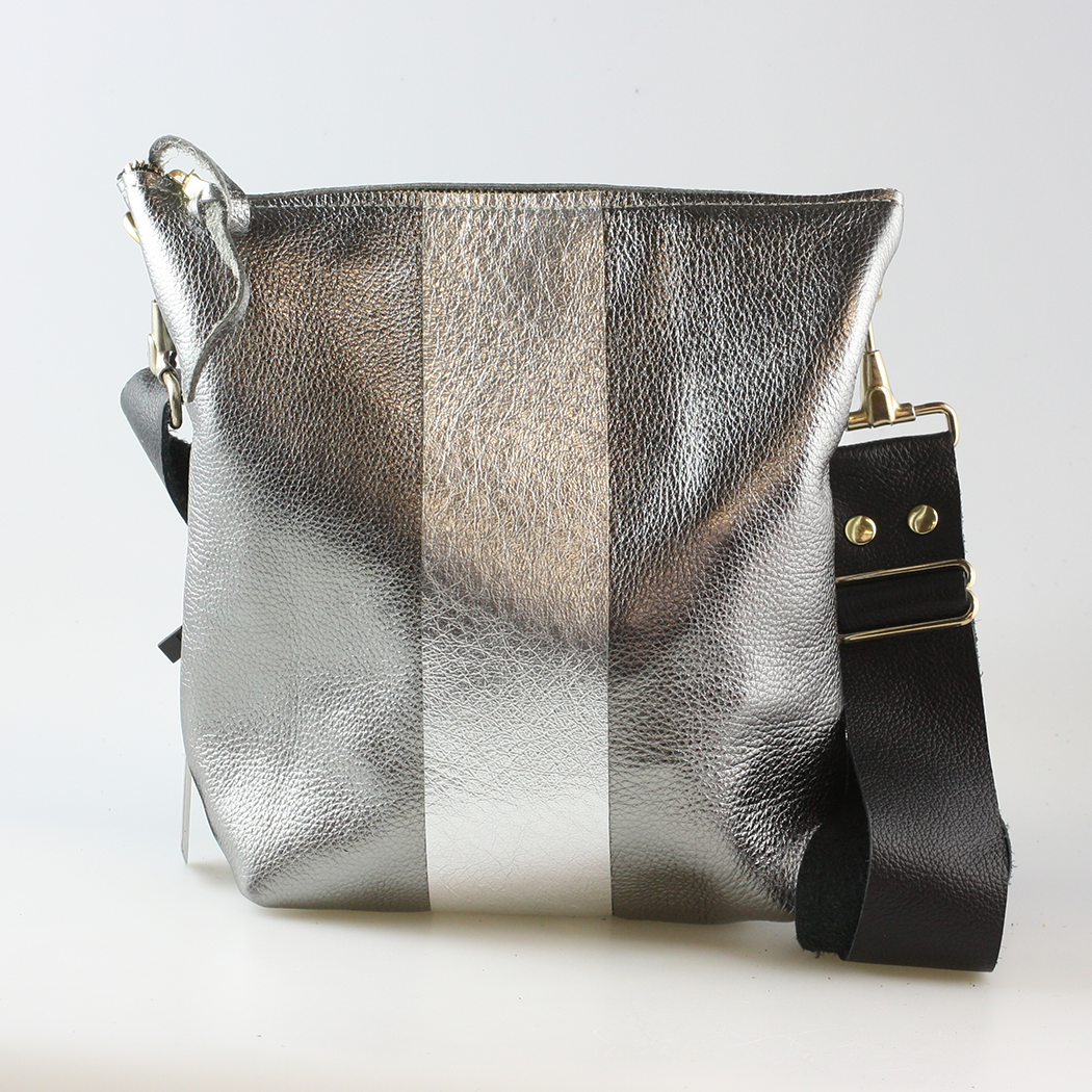 Graham Crossbody: METALLICS!: Gunmetal : Silver/IceBlue