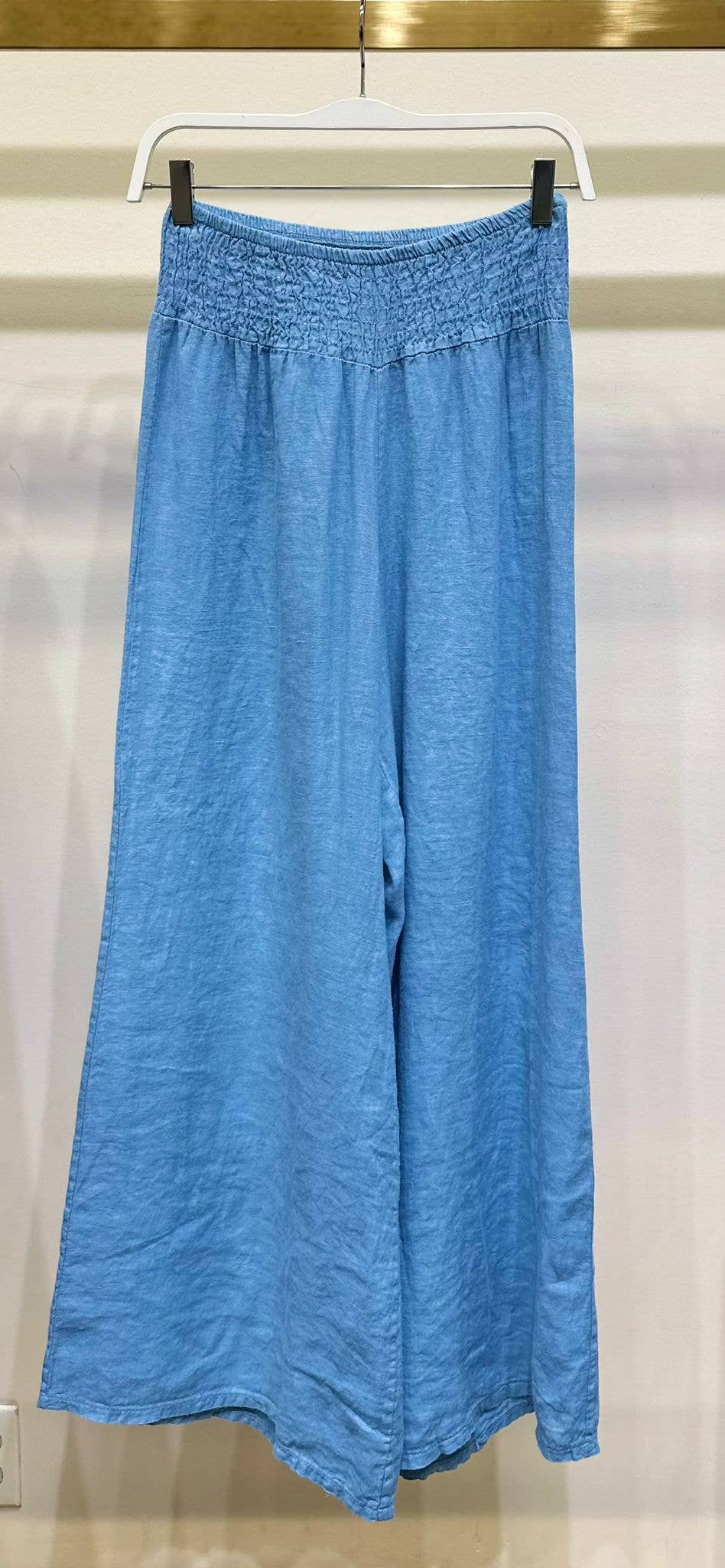 LINEN SMOCKED WAIST PANT: Mocha / M