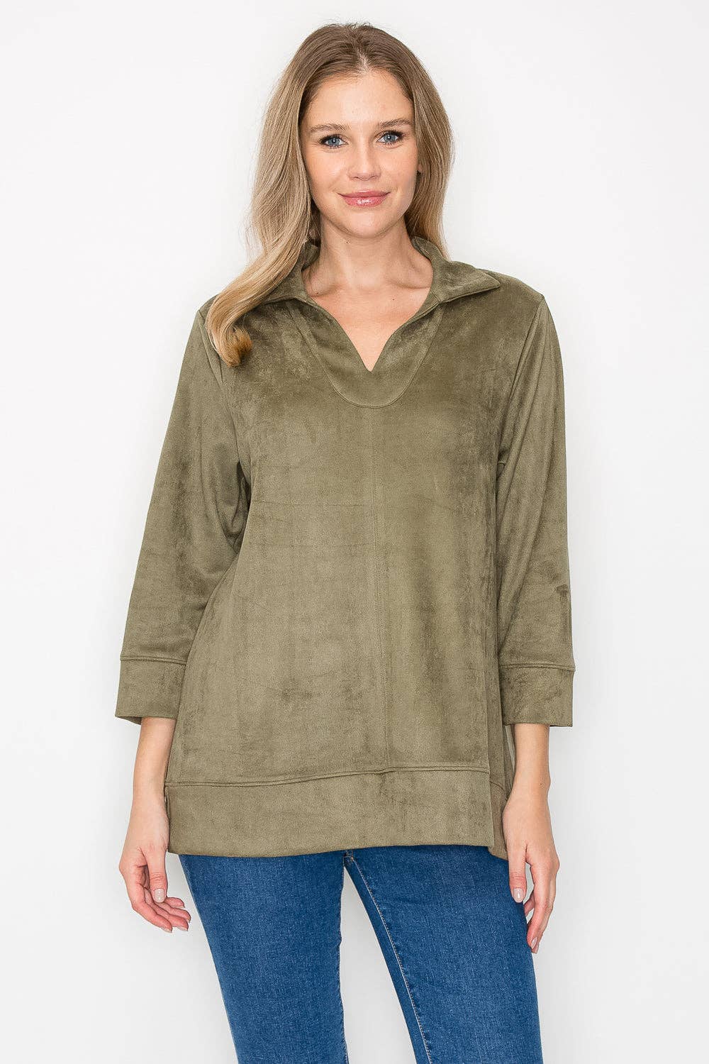 Addison Stretch Suede Top: Khaki / XL / 53063A