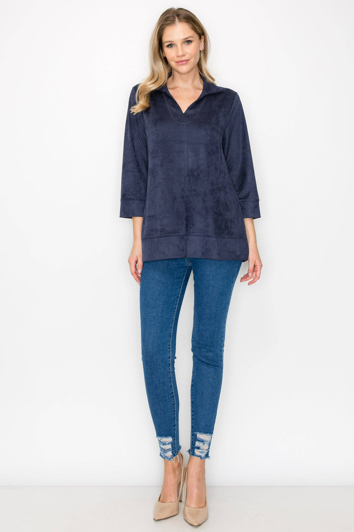Addison Stretch Suede Top: Khaki / XL / 53063A