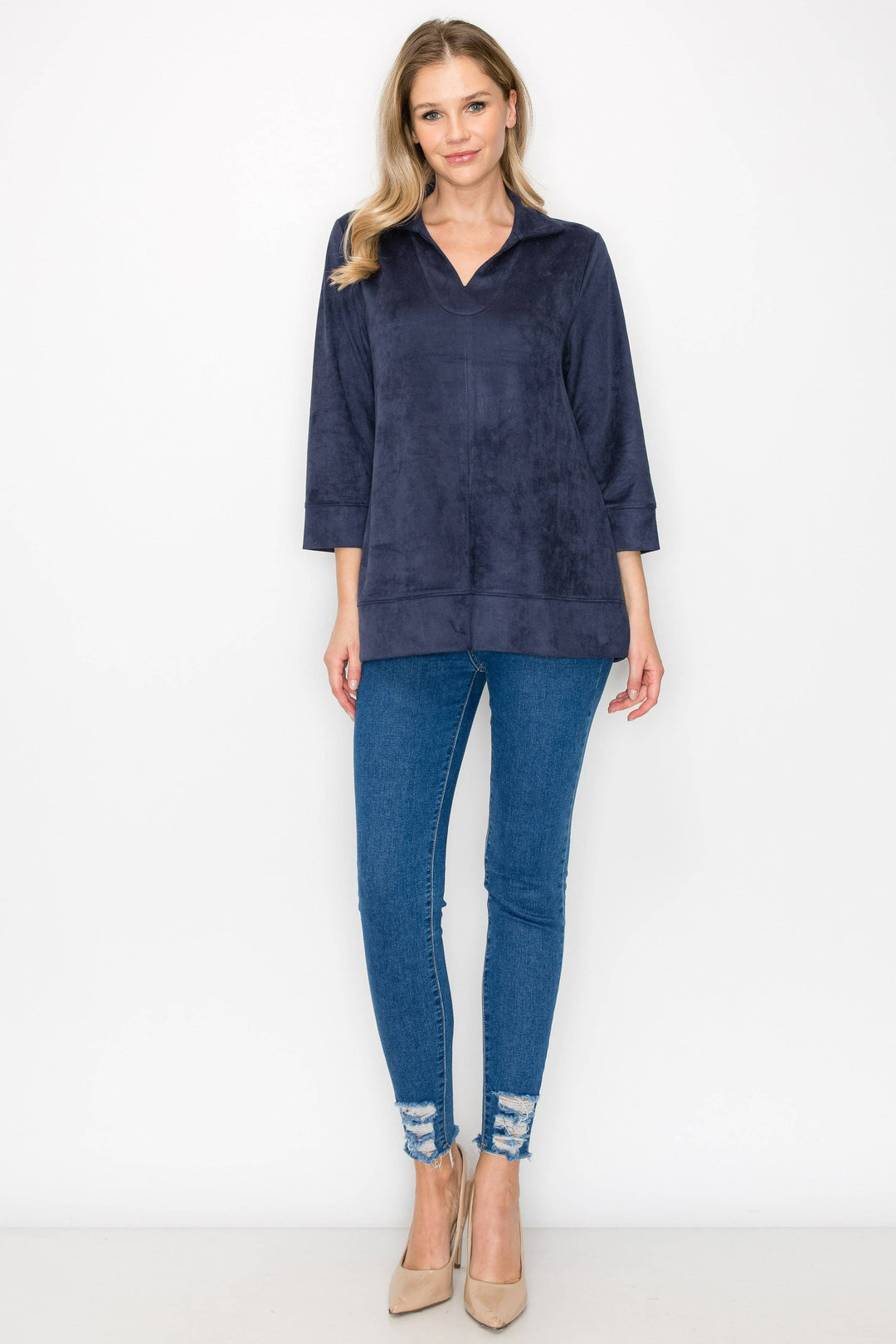 Addison Stretch Suede Top: Khaki / L / 53063A
