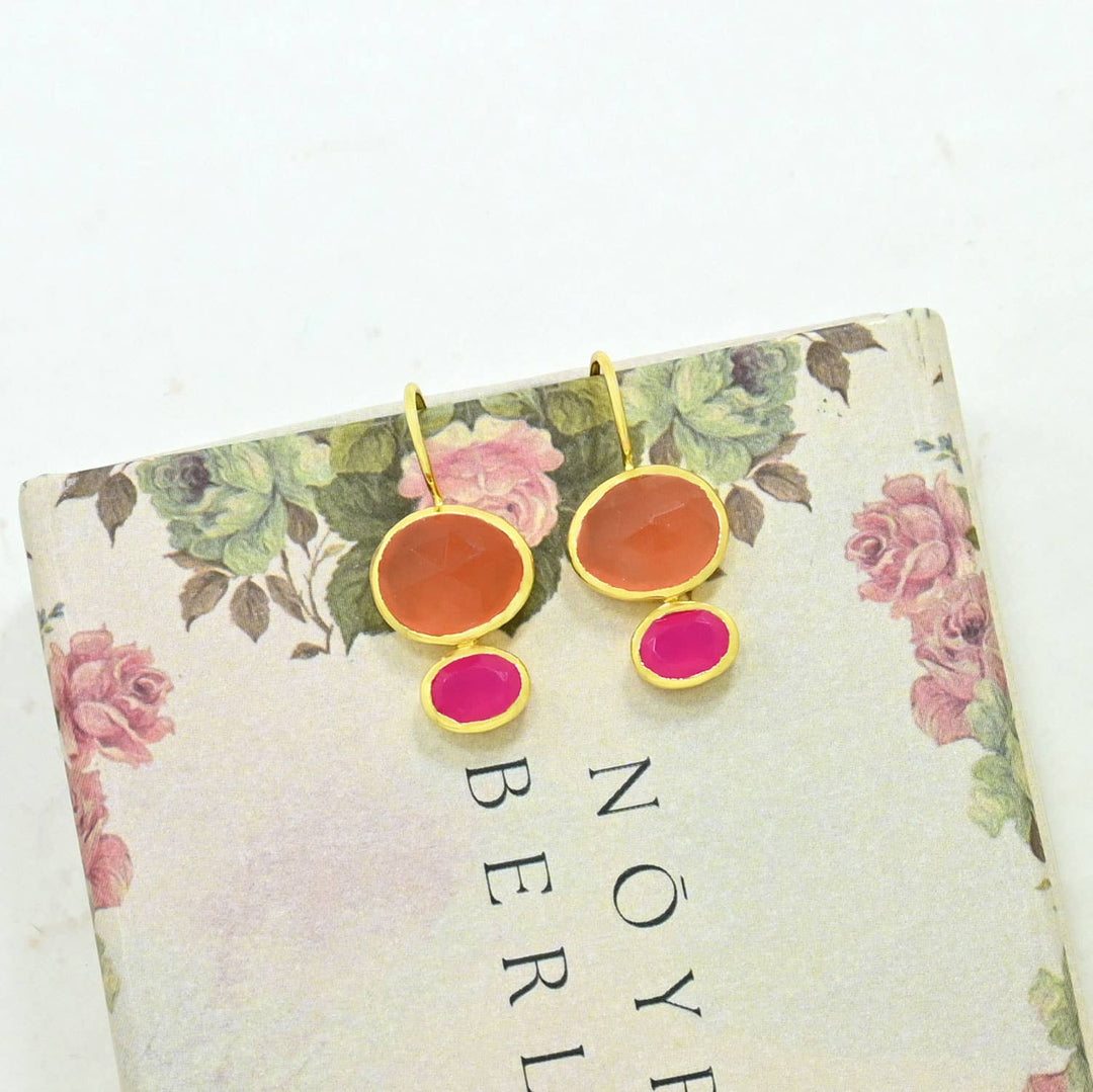 Primrose Earring - Pink Onyx & Carnelian