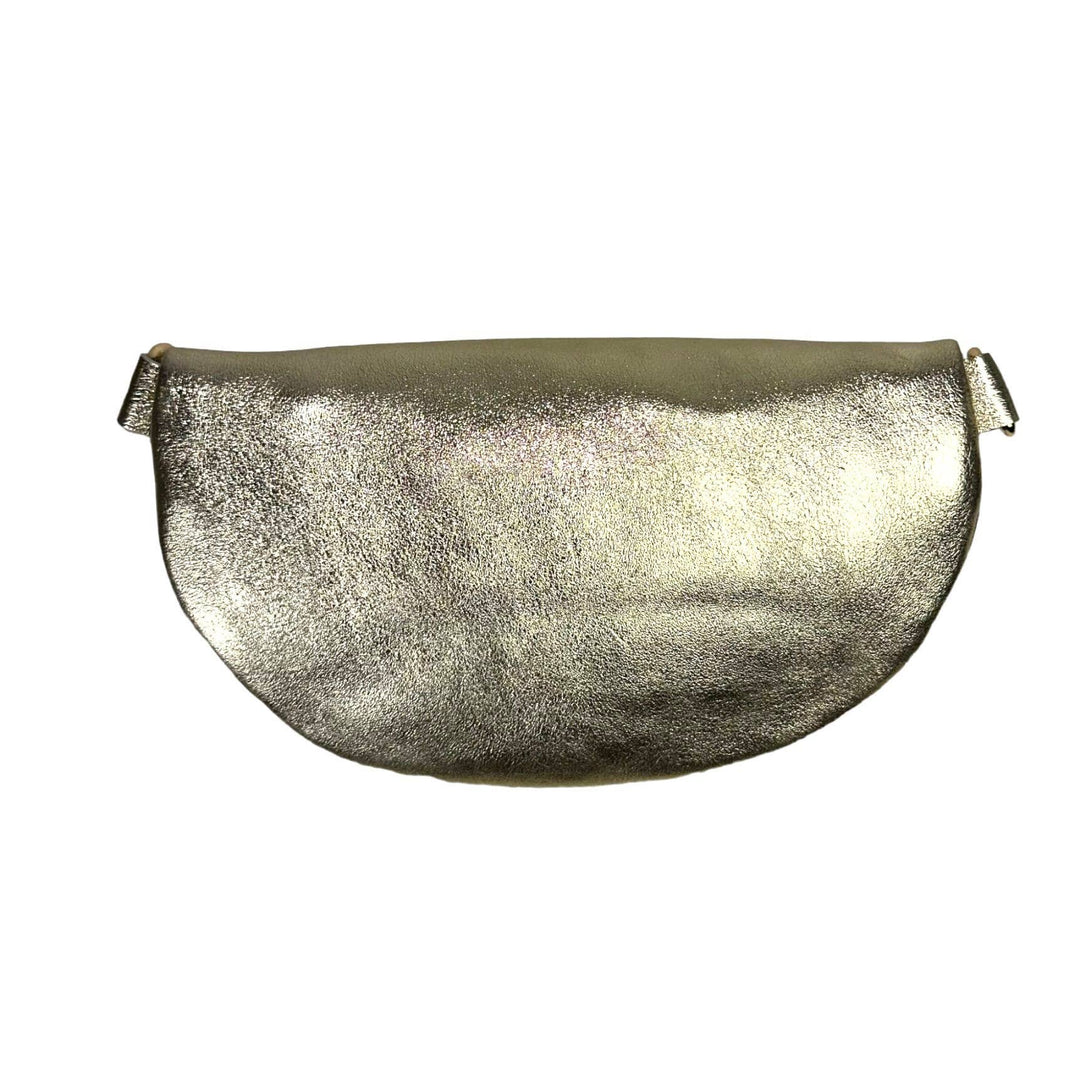 Metallic Leather Waist Bag with Star Print: Brown