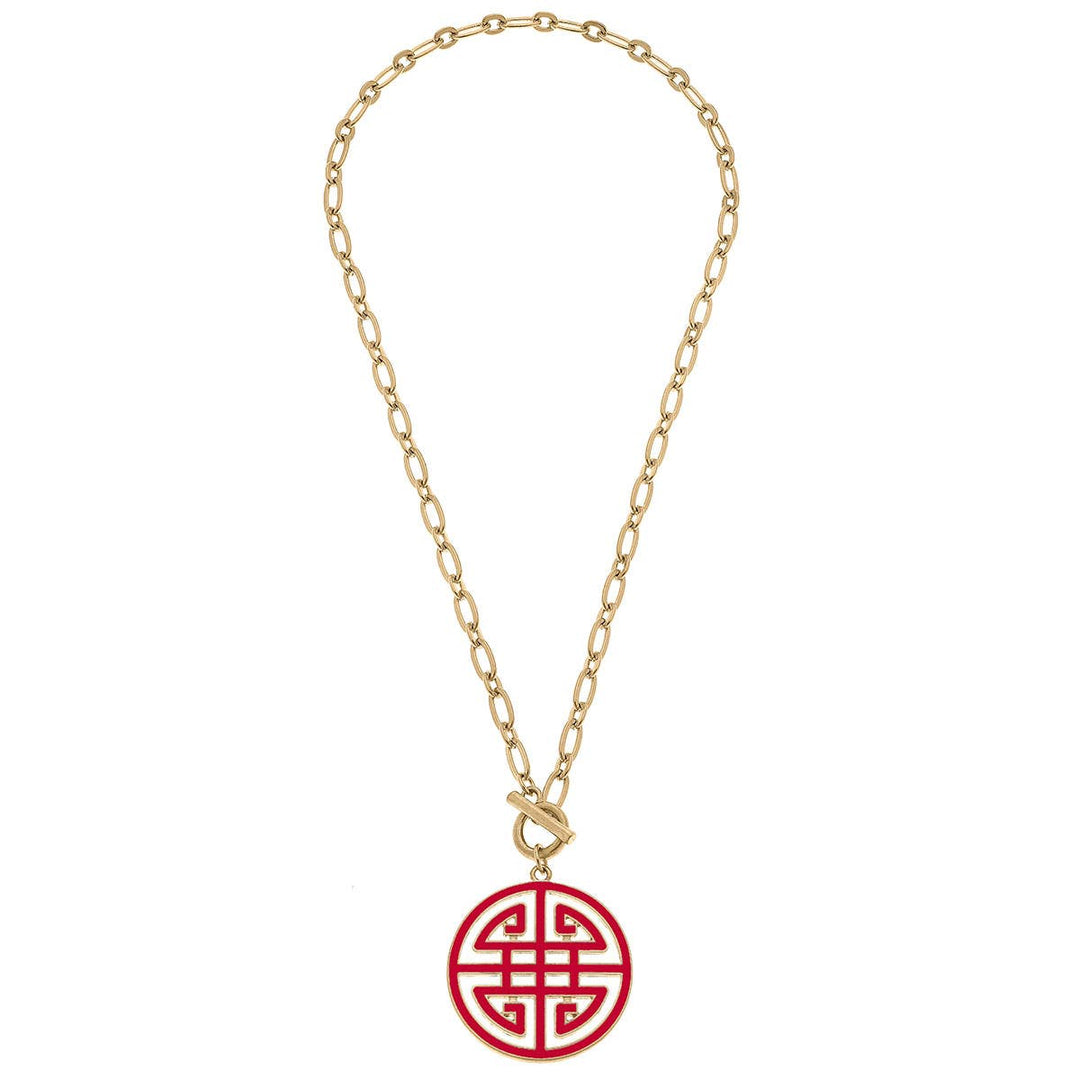 Tara Game Day Greek Keys Enamel Pendant Necklace: Orange