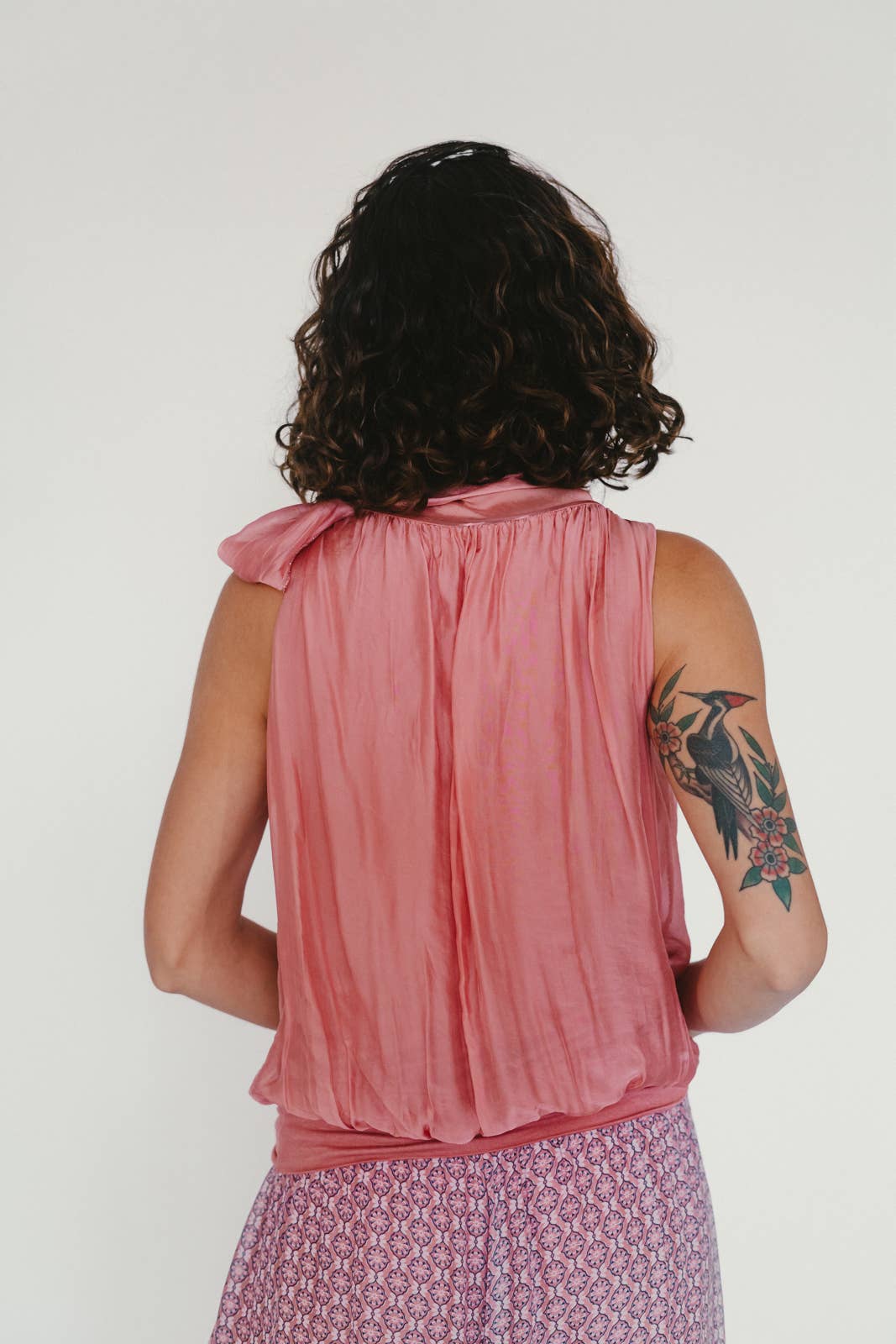 Silk Tie Neck Top: Sage