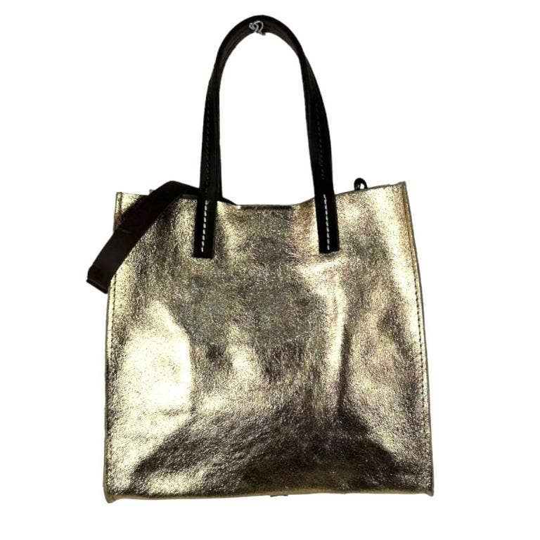 Shiny Leather Shopper Bag: Bronze
