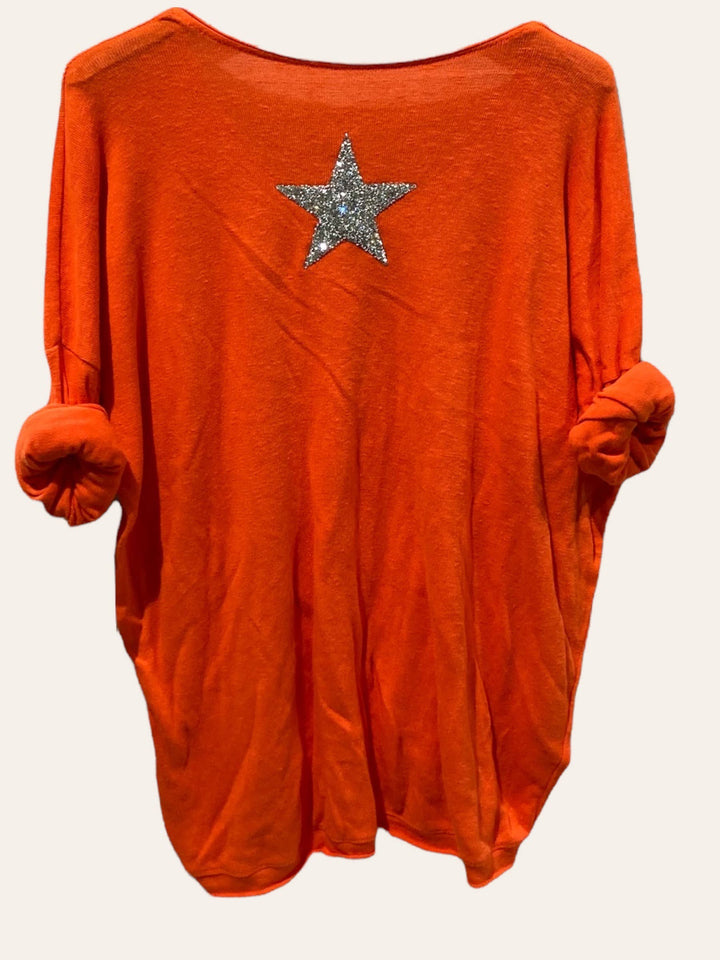 Cotton top with a rhinestone star : ORANGE