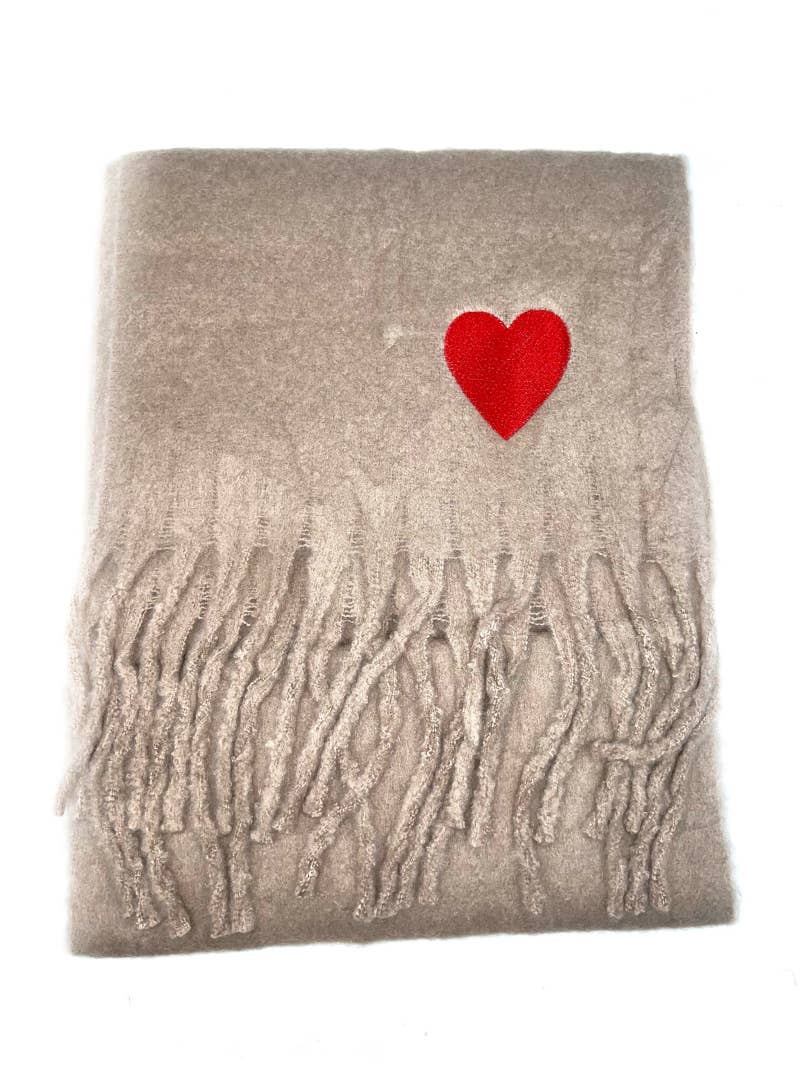 HH-210 Big fringe scarf with heart : Nude