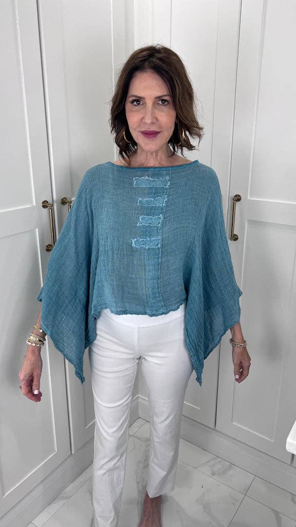 Hallie Crinkle Linen 3/4 Slv Top