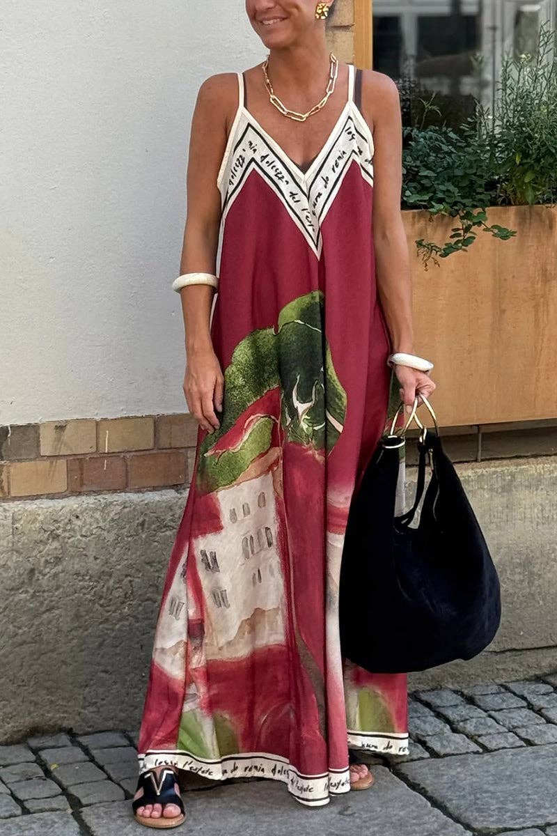 Print Maxi Dress: WHITE / L