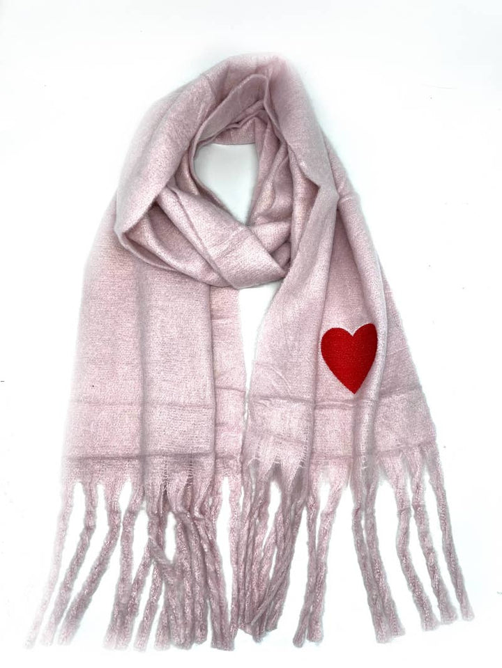 HH-210 Big fringe scarf with heart : Nude