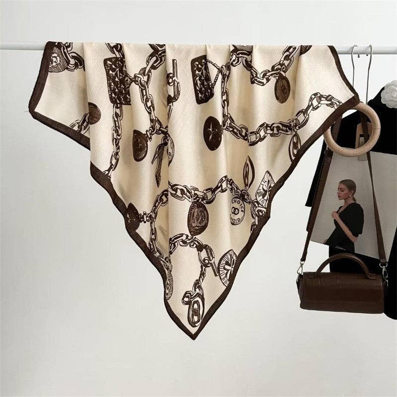 Floral Print Silk Scarf - Stylish And Versatile: BLUE