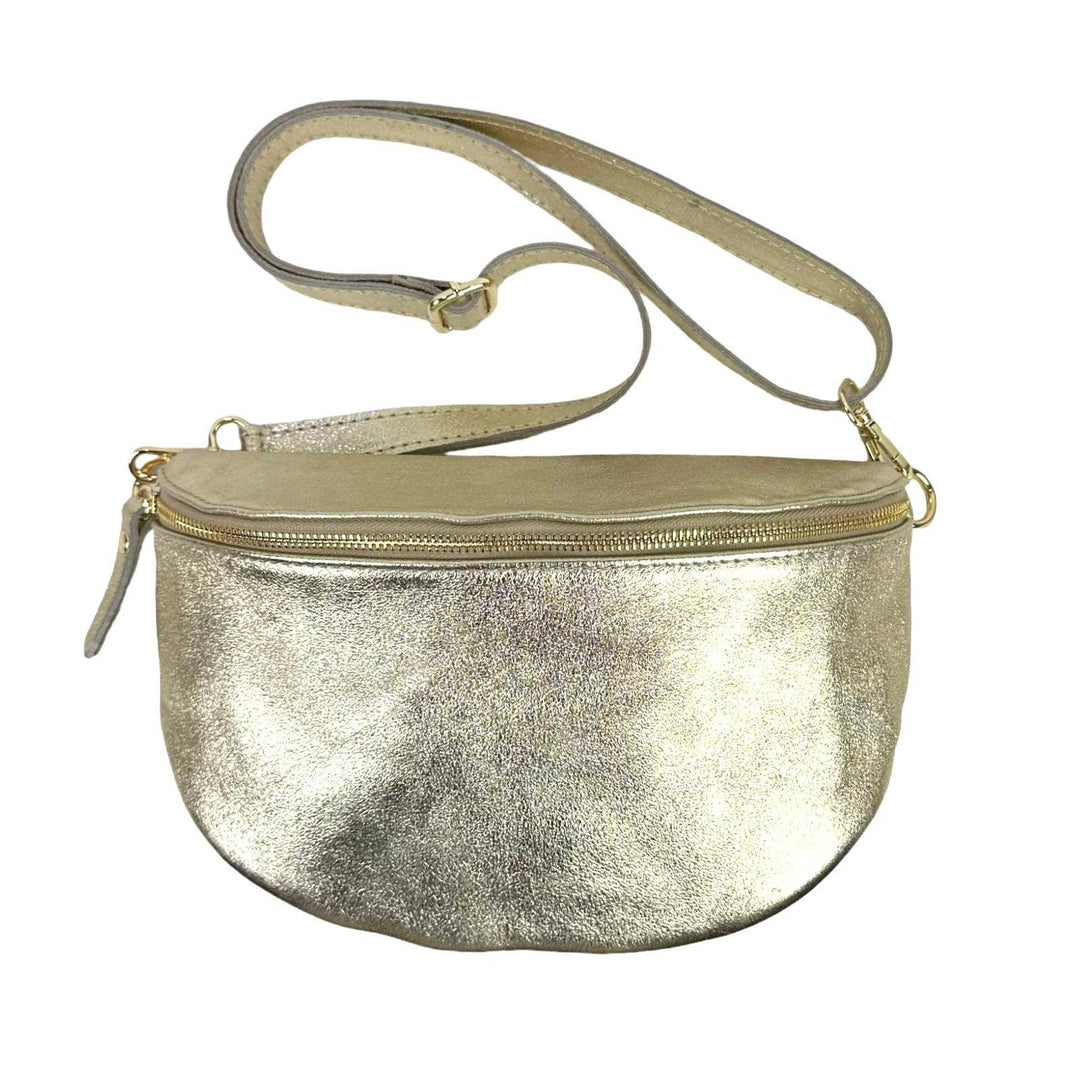 Large Metallic Italian Leather Waist Bag. Bronze