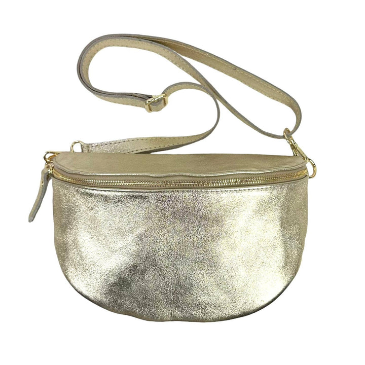 Metallic Italian Leather Waist Bag: Money