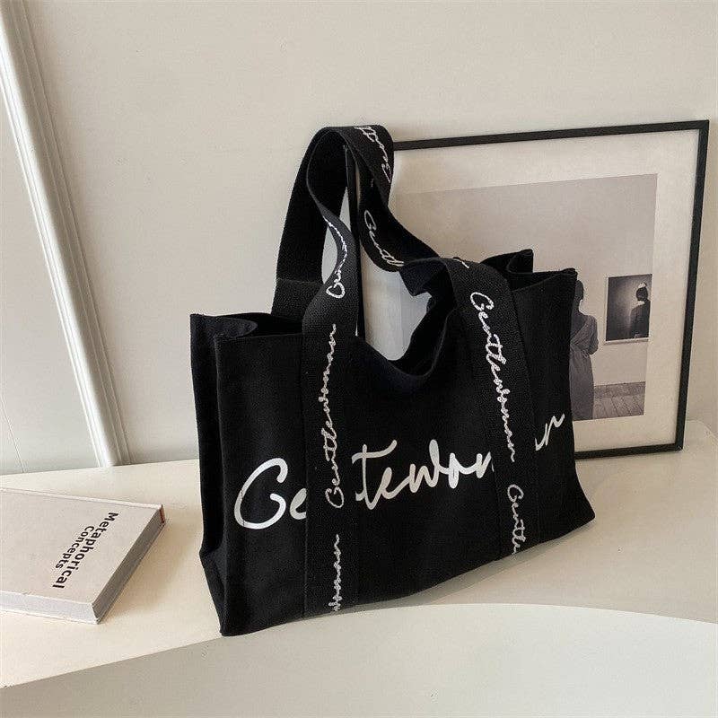Chic Canvas Tote Bag Letter Print