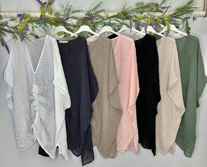Linen Scrunchy Top : Beige / Linen