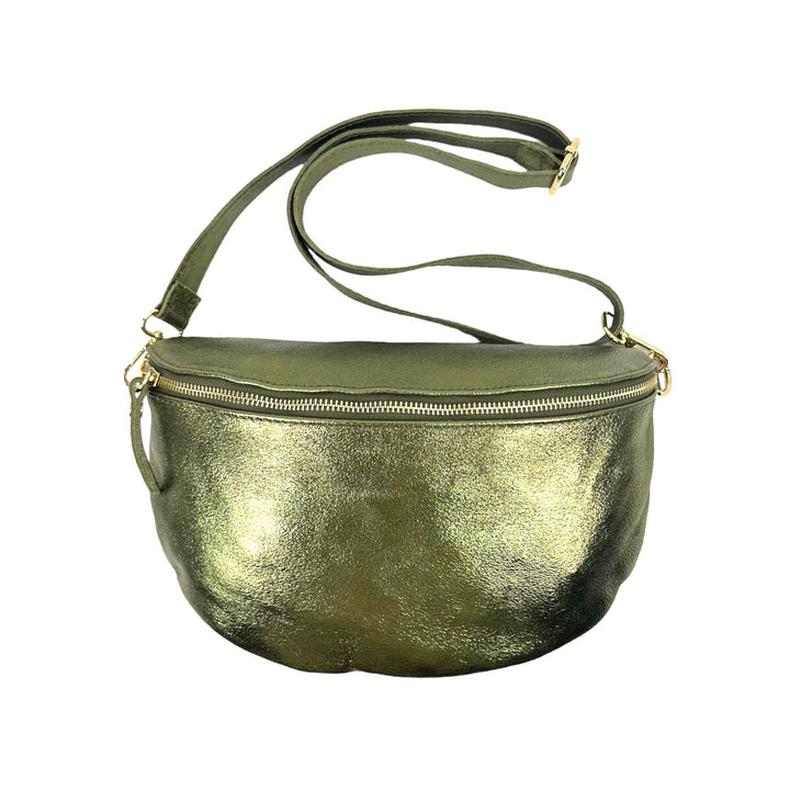 Large Metallic Italian Leather Waist Bag. Bronze