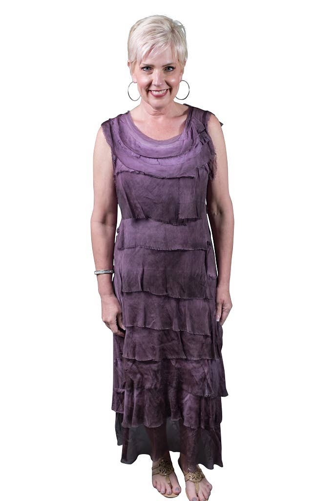 Aleena Silk Maxi Ruffle Dress (DT215):Navy