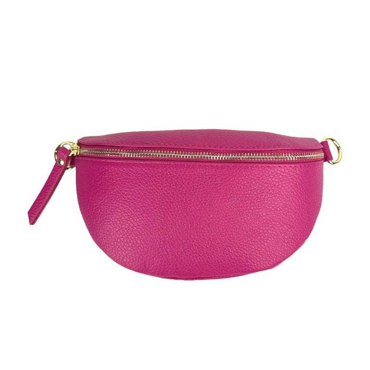 Italian Leather Waist Bag with Zipper: Red