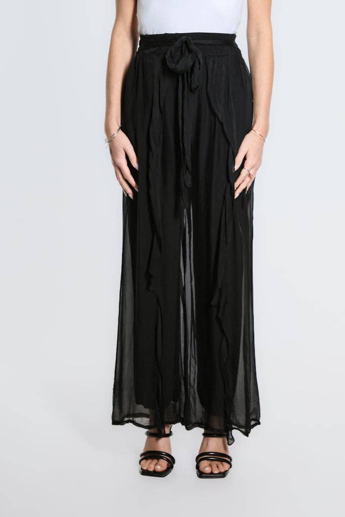 Wrap Front Silk Pant (PL214):Navy