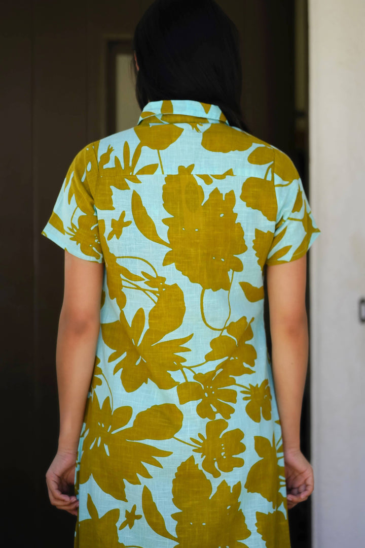 Cotton Dress Turquoise Olive: L