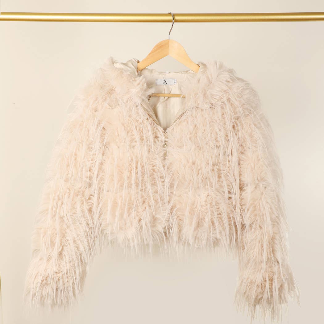 Faux Fur  ZIP JKT: Taupe / S/M