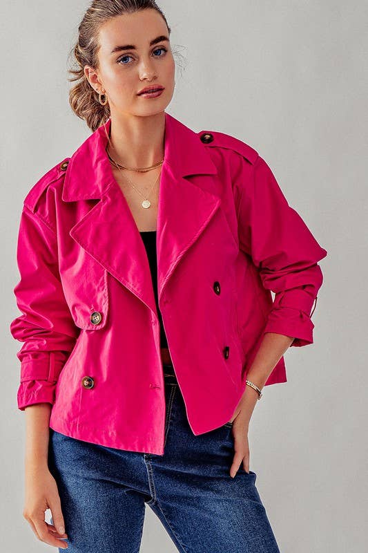 DOUBLE BREASTED CROPPED JACKET: CAMEL
