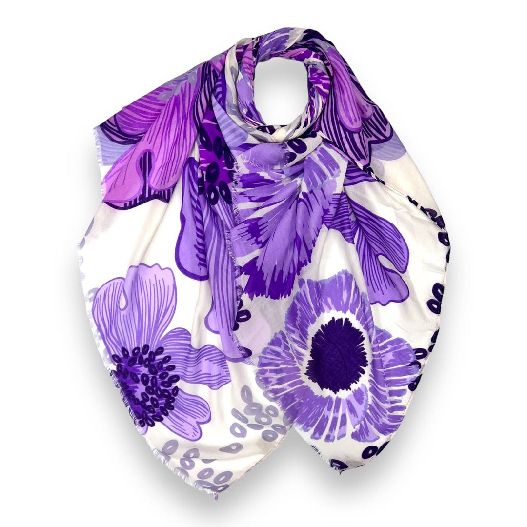 Big flower printed scarf: Grey