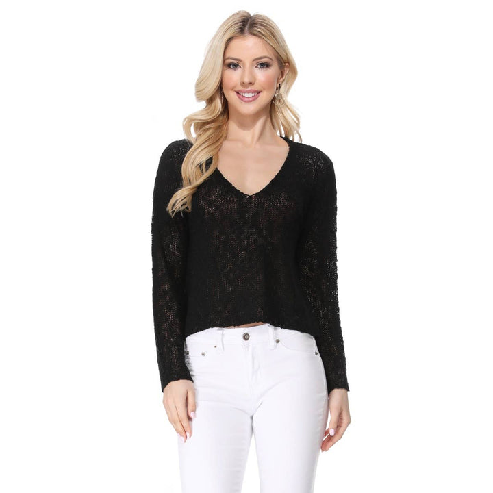 V-Neck Crop Pullover: IVORY / S