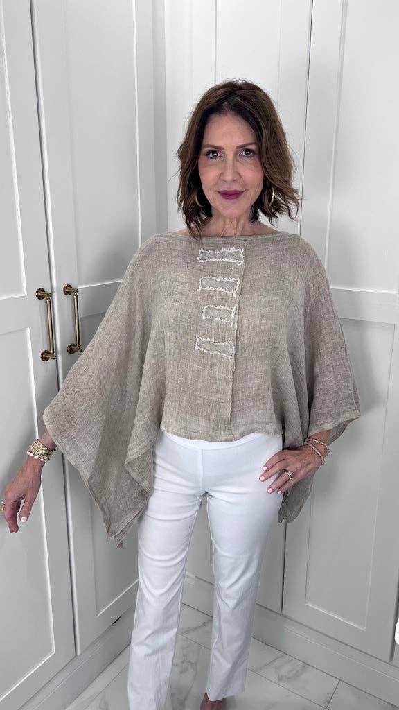 Hallie Crinkle Linen 3/4 Slv Top Coral