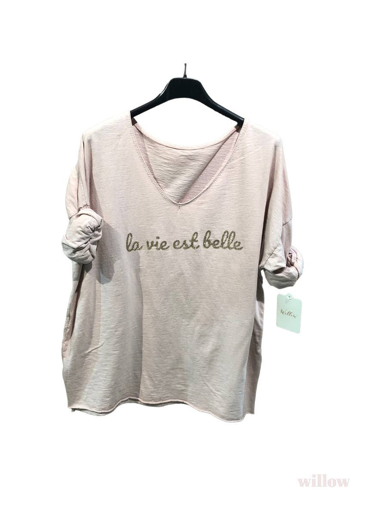 “Life is beautiful” cotton t-shirt: Jeans