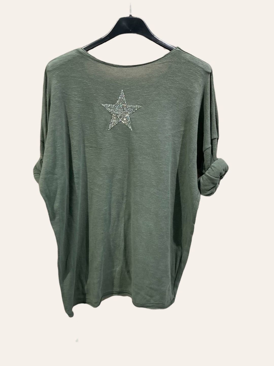 Cotton top with a rhinestone star : ORANGE