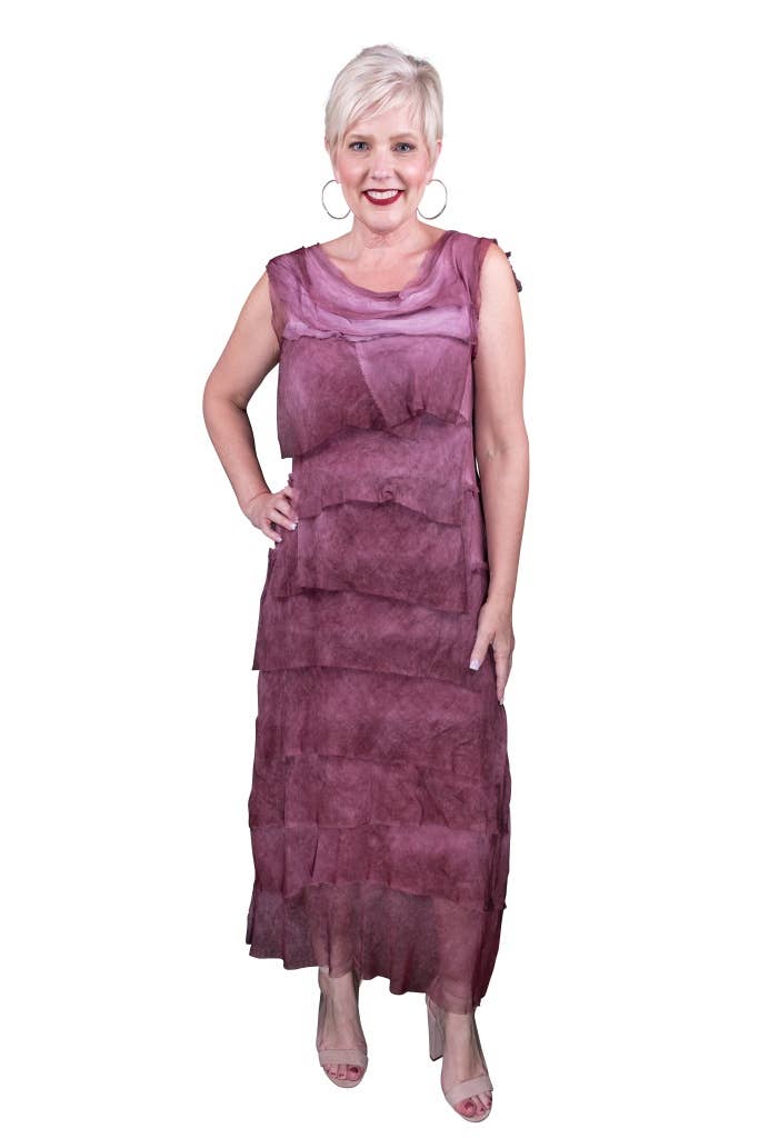 Aleena Silk Maxi Ruffle Dress (DT215):Navy