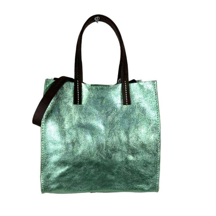 Shiny Leather Shopper Bag: Black