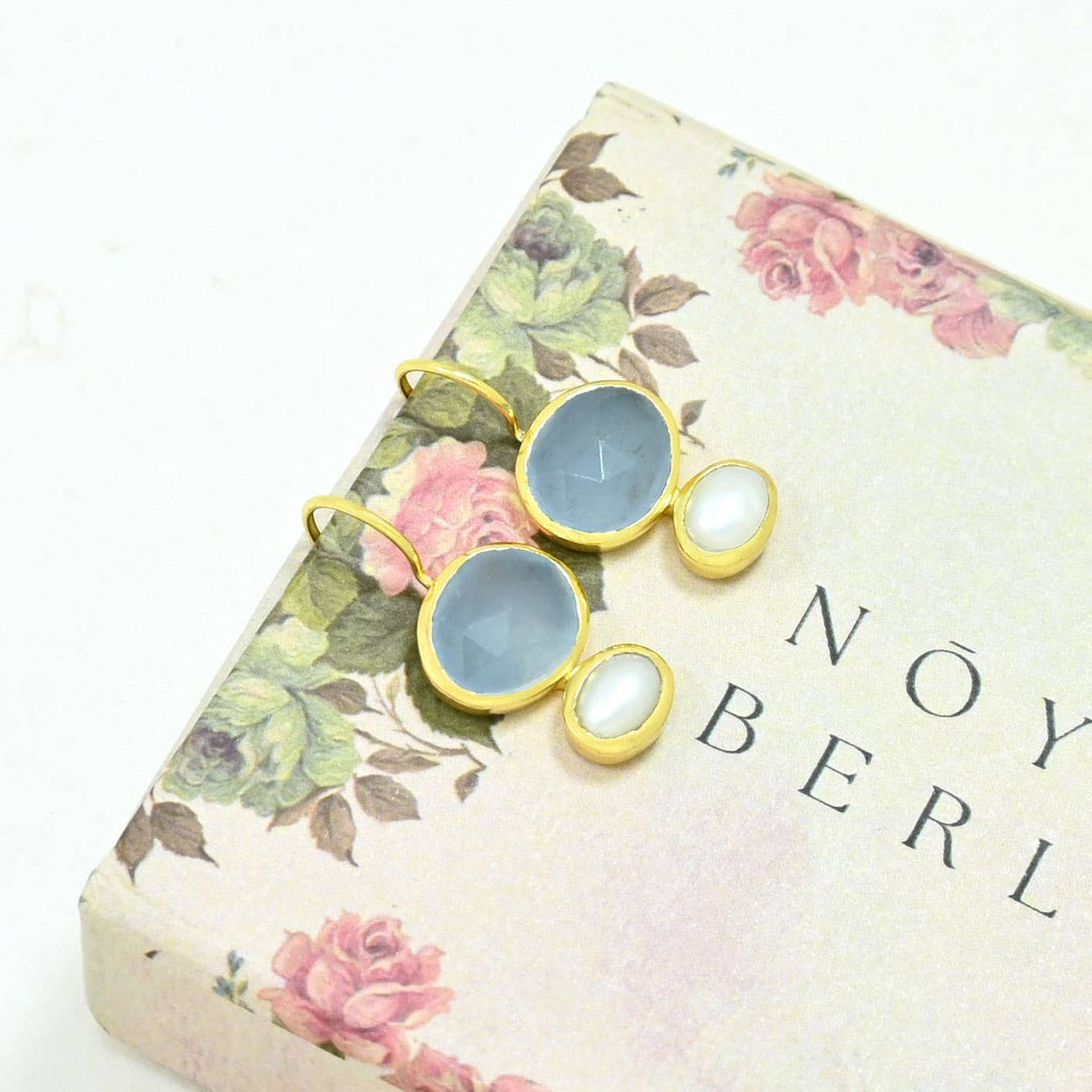 Primrose Ear -Aqua Chalcedony & Pearl