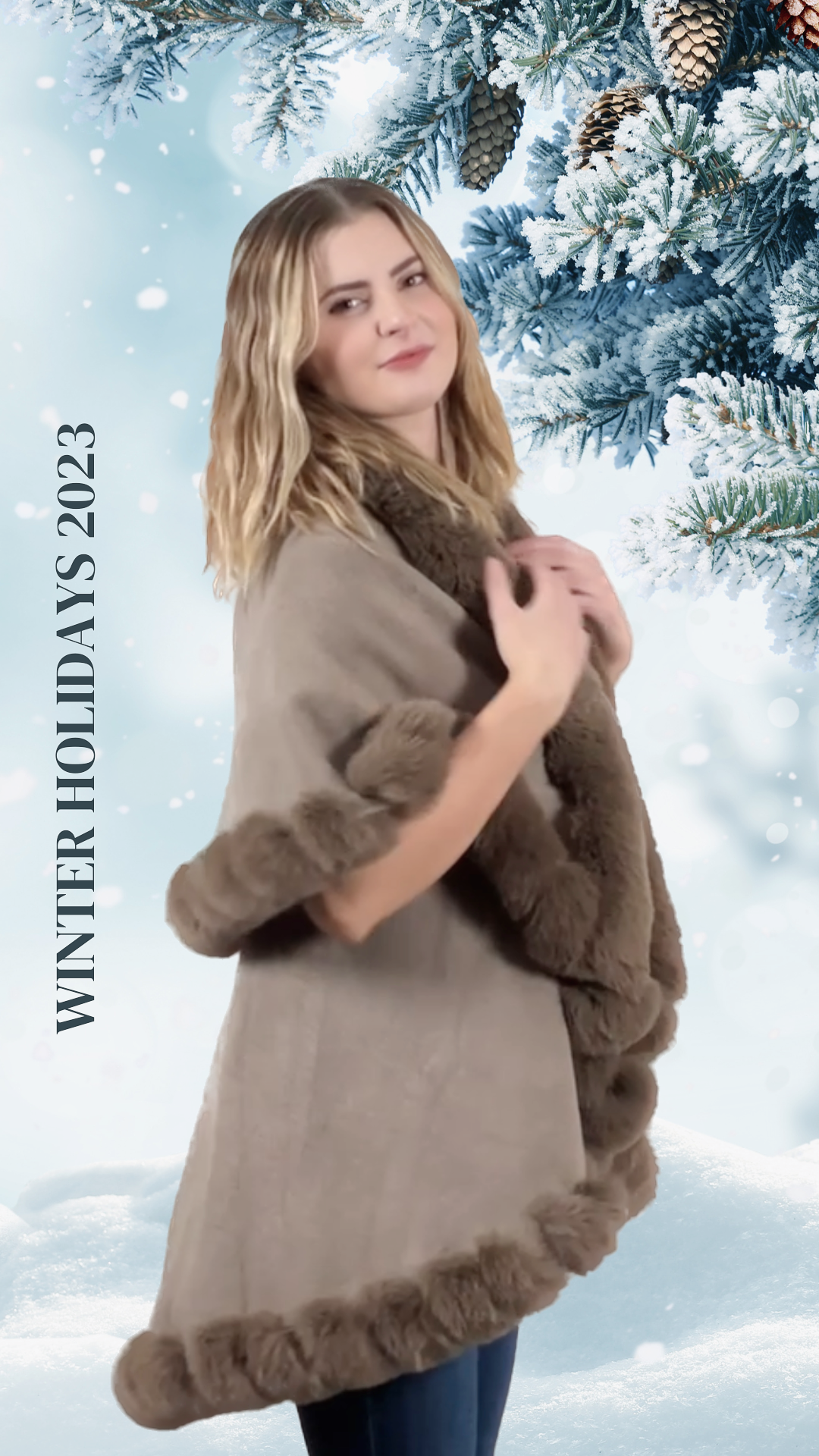 Faux Fur Trim Kimono Knitted O/S / Latte