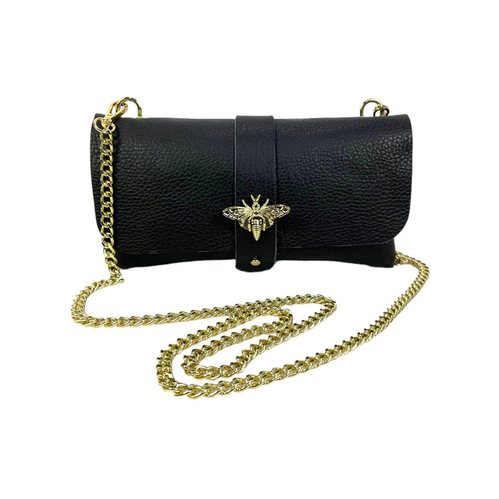 Grain Leather Bag with Dragonfly Clasp: Dark Taupe