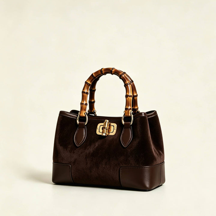 Suede Bag with leather bamboo handles: Cuoio