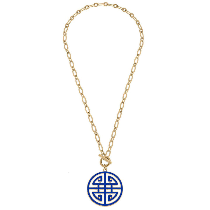 Tara Game Day Greek Keys Enamel Pendant Necklace: Navy