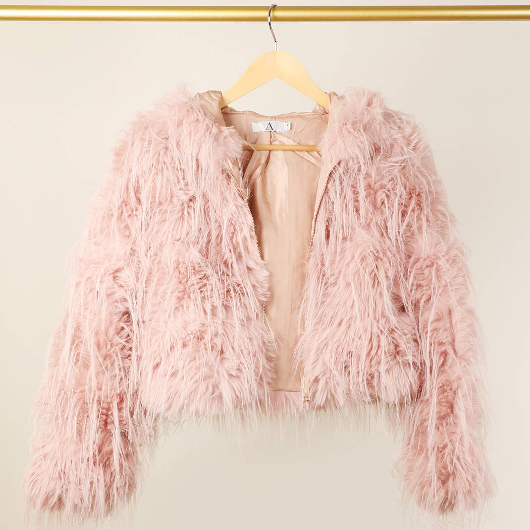 Faux Fur  ZIP JKT: Taupe / S/M