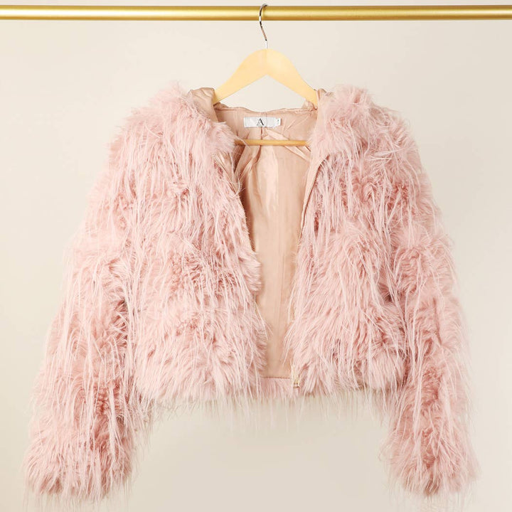 Faux Fur  ZIP JKT: Taupe / S/M