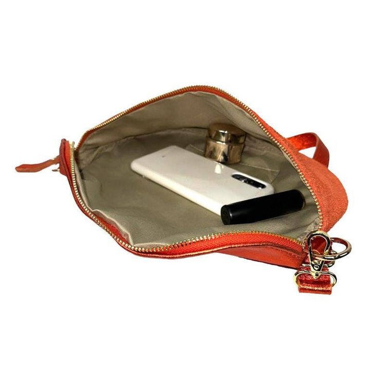 Large Suede and Leather Waist Bag: Yellow